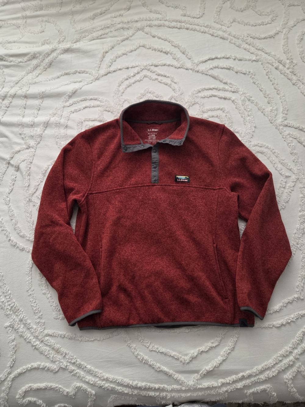 L.L. Bean Men’s Red Quarter-Zip Fleece Pullover with Gray Trim